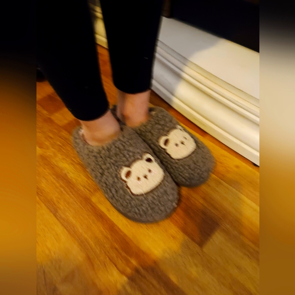 Furry bear slippers cute
